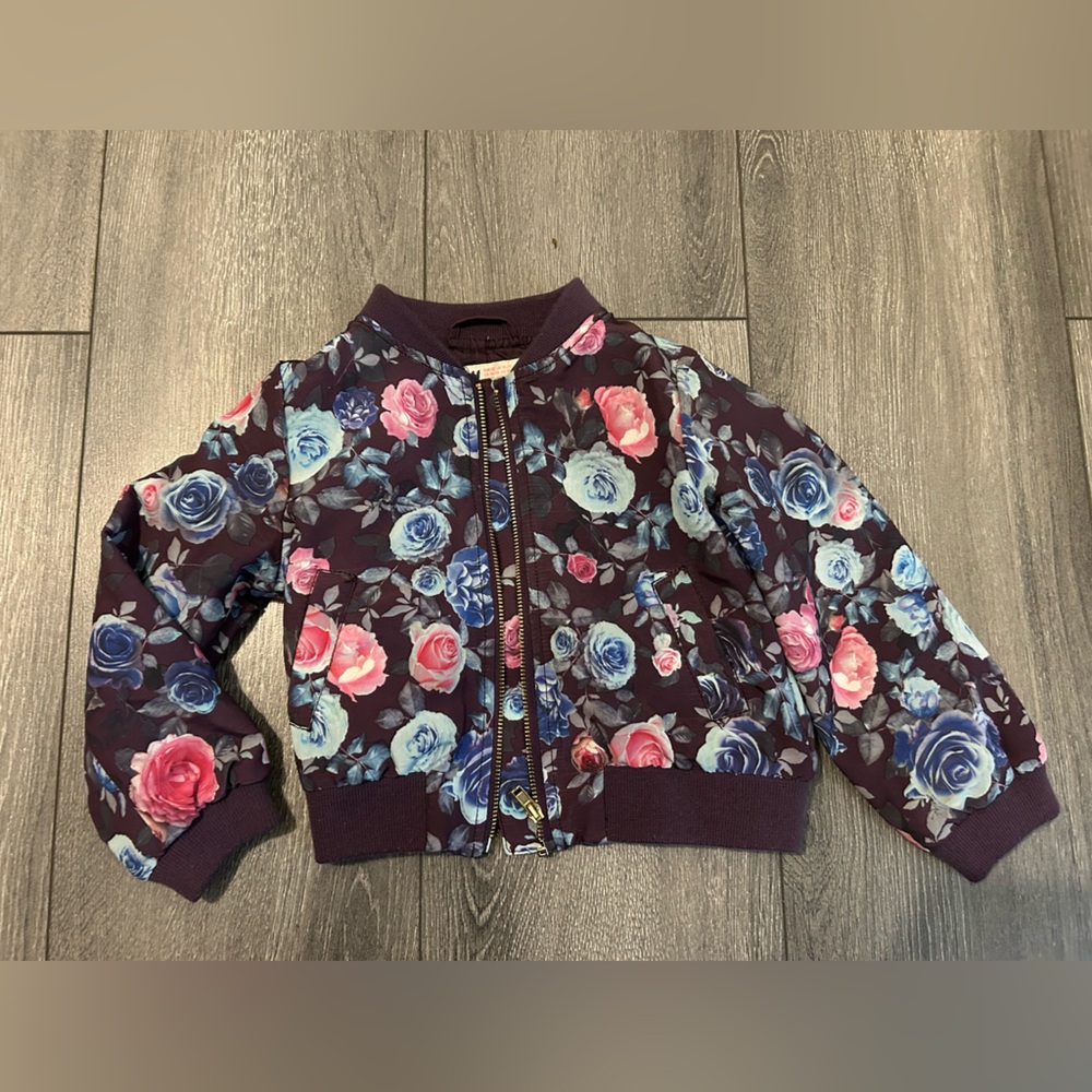 H&M toddler girls floral rose bomber jacket size 1 1/2-2yrs